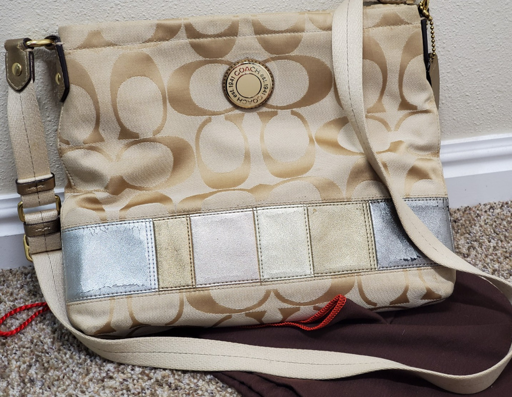 COACH Y2K Vintage Patchwork Holiday Monogram Canvas Shoulder Tote & Pouch F11408